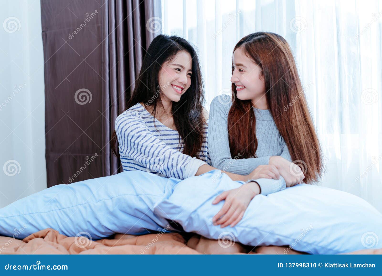 Happy Same Sex Asian Lesbian Couple Lover Stock Photo