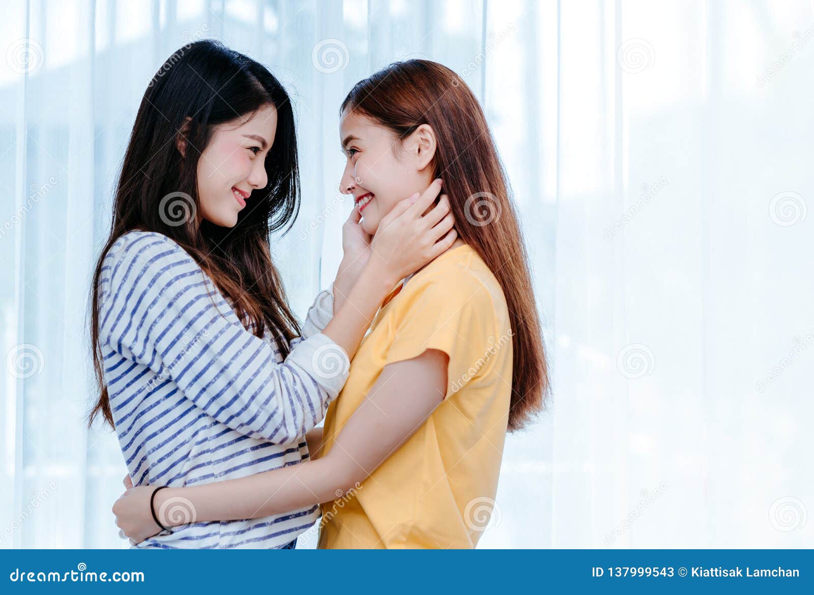 Couple Lover With Rock Reflection In Small Pond Stock Image 140364247