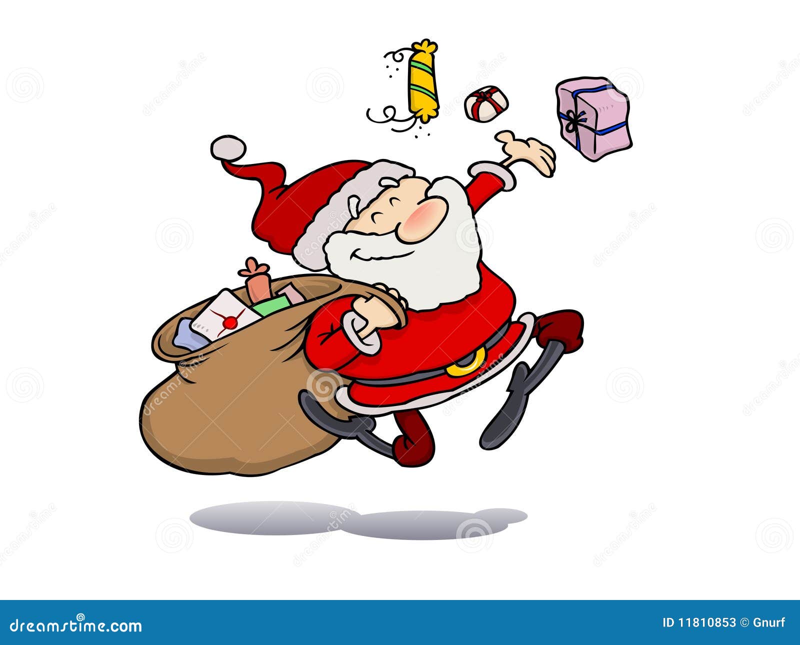 bag kid for Christmas Santa smiling presents. giving happy, away