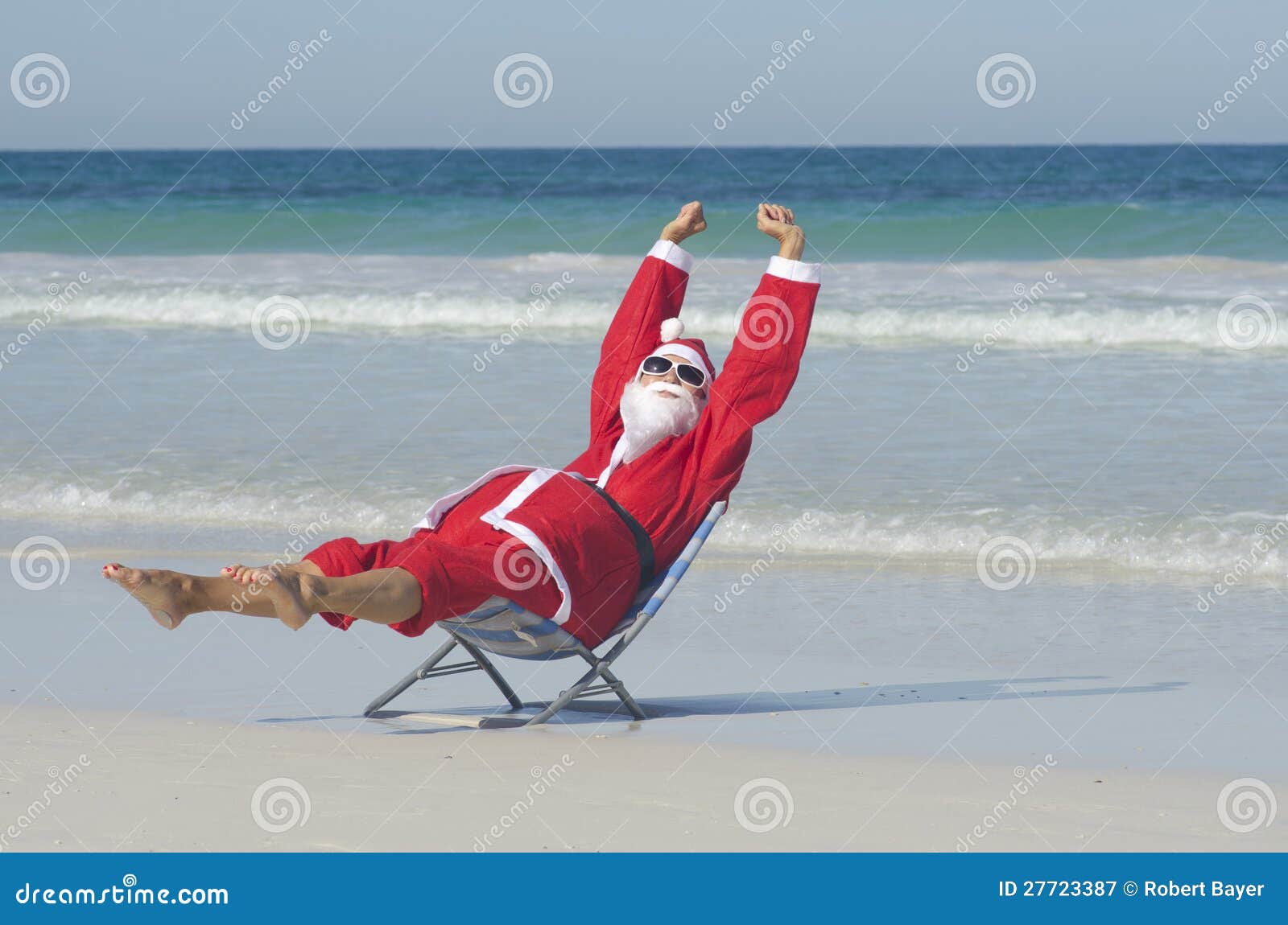 Happy Santa Claus at Beach Holiday Stock Image - Image of christmas ...