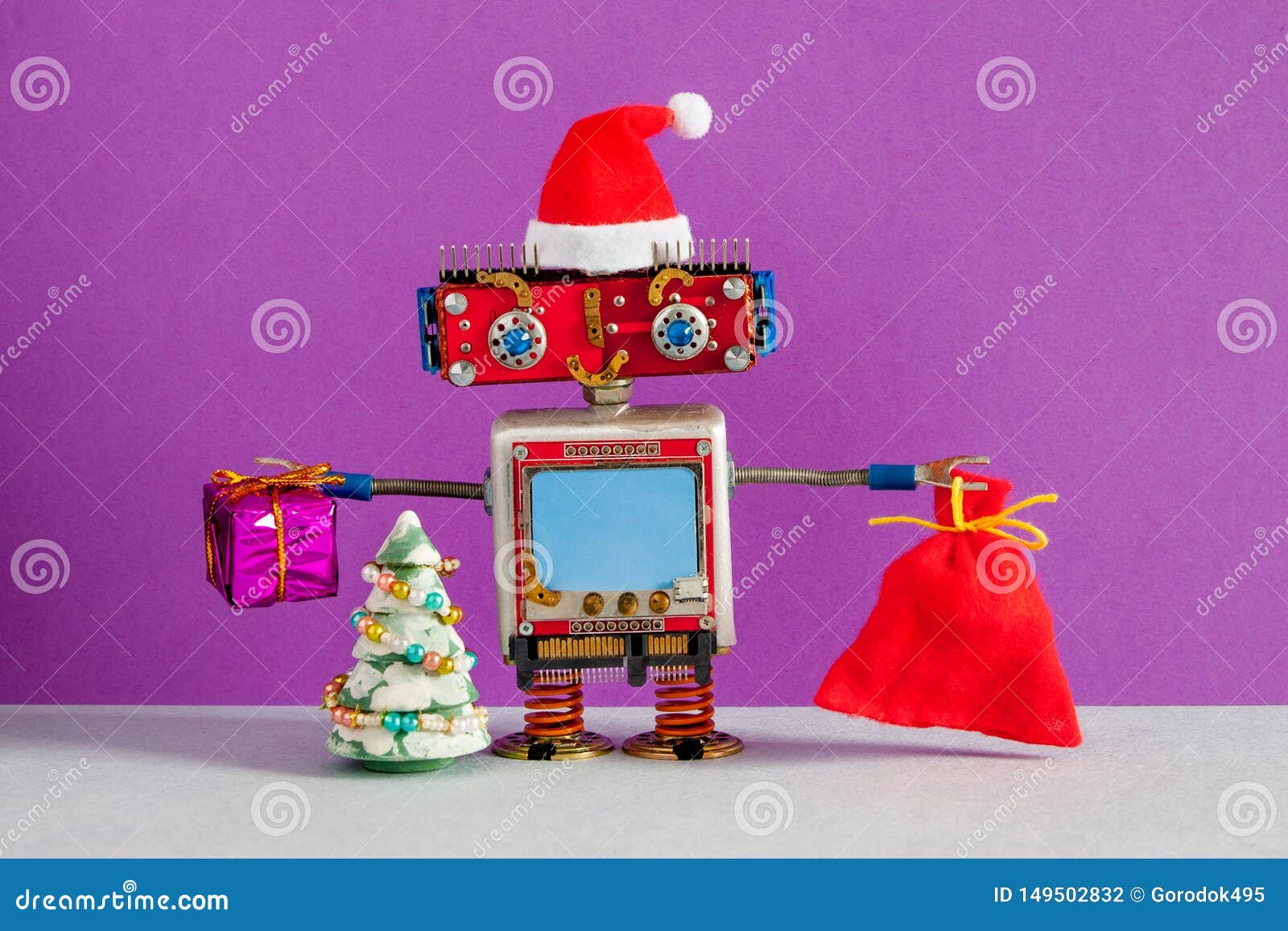 Download Happy Santa Claus Robot With A Bag Of Gifts. Christmas New ...