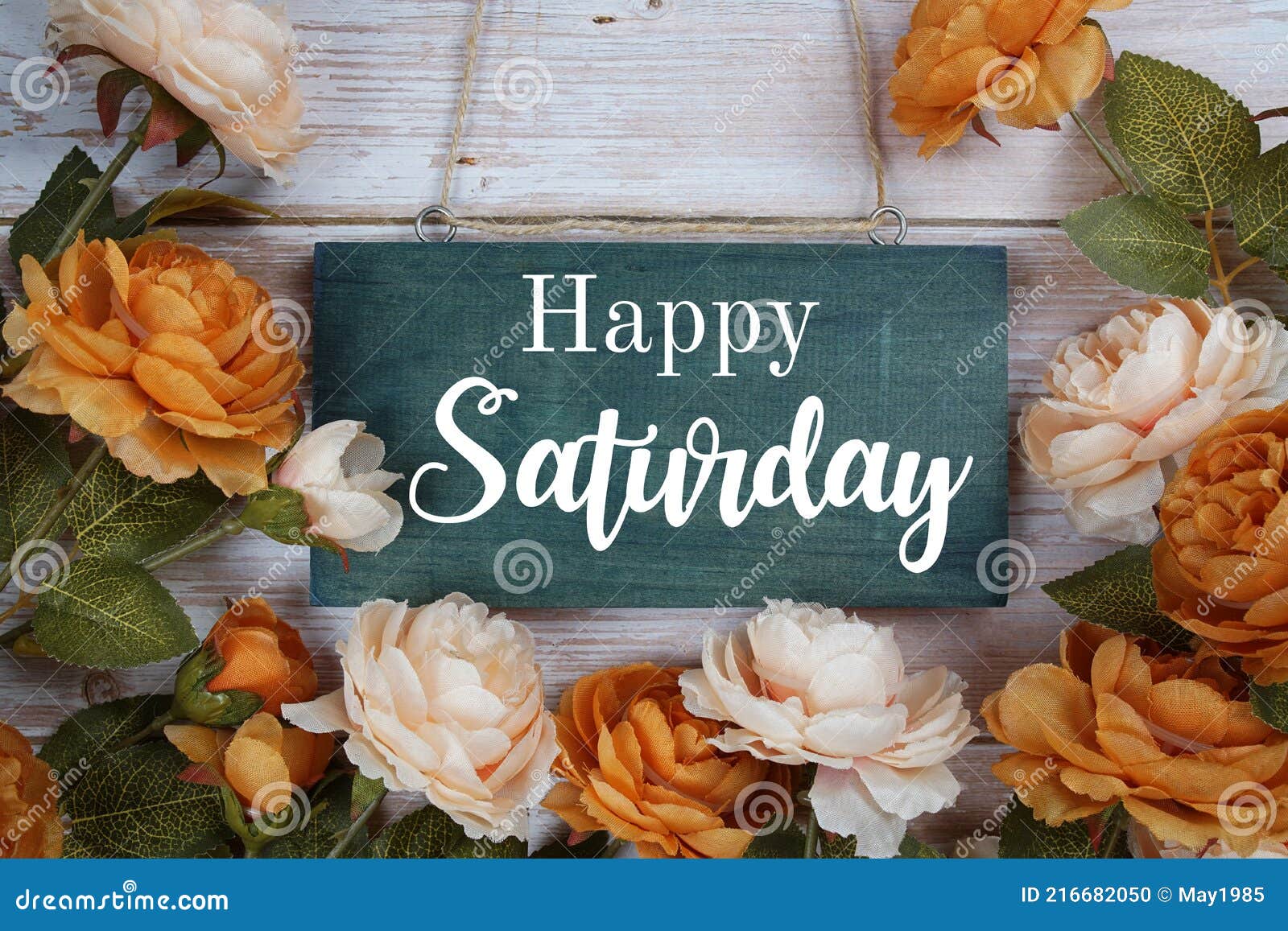 Happy Saturday Typography Text with Flower Decoration on Wooden ...