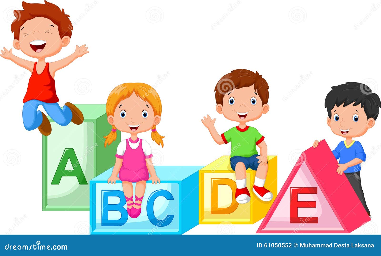 Happy School Children Playing with Alphabet Blocks Stock Illustration -  Illustration of preschool, concept: 61050552