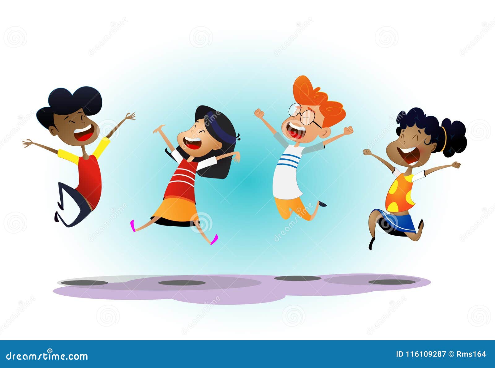 happy school multiracial children joyfully jumping