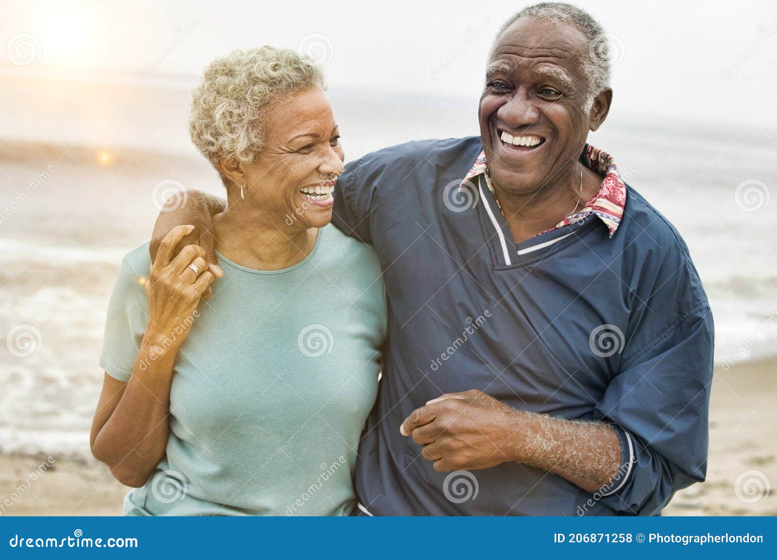 happy senior african american couple on the beach