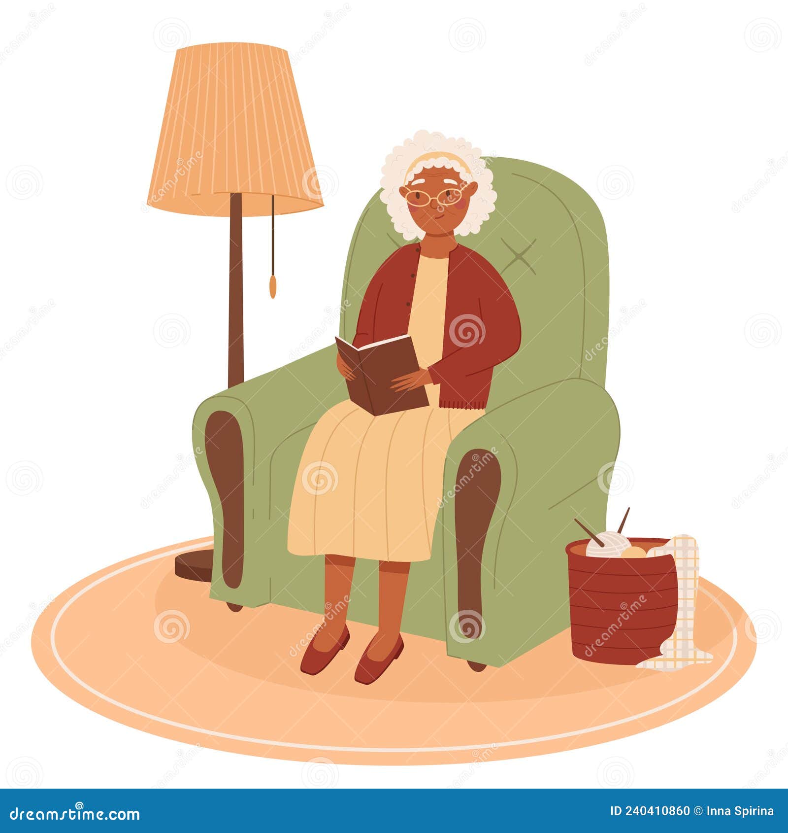 Happy Senior Black-skinned Woman Reading Book on the Chair. Old Women ...