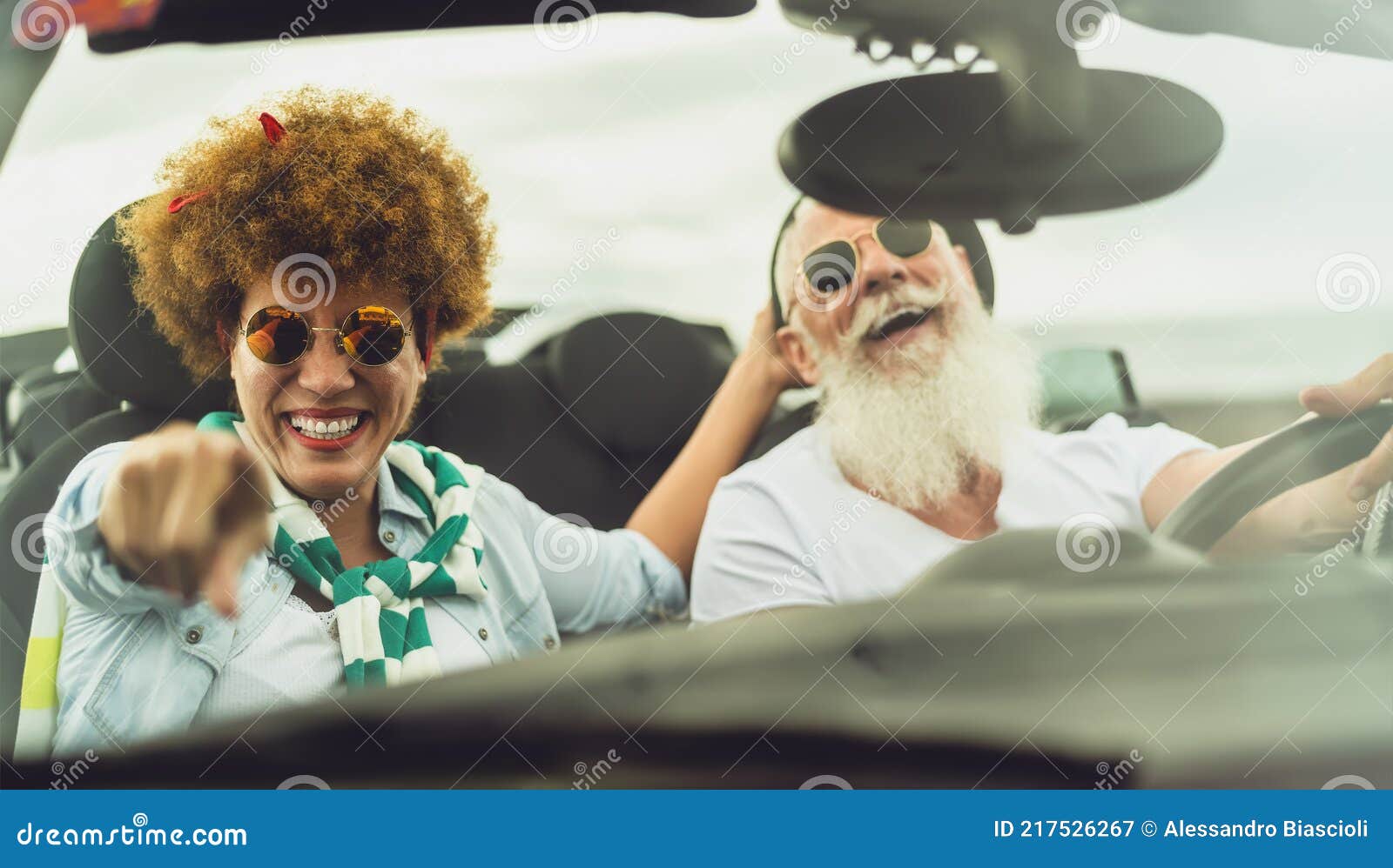 Happy Senior Couple Having Fun Driving on New Convertible Car - Mature ...