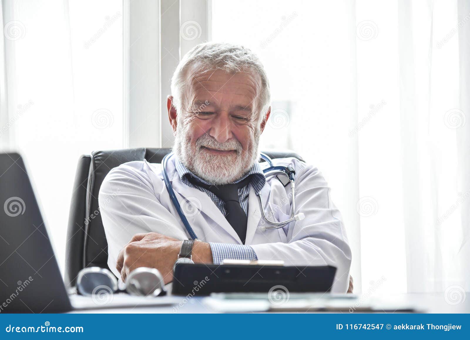 Happy Senior Male Doctor is Thinking. Stock Image - Image of elderly ...