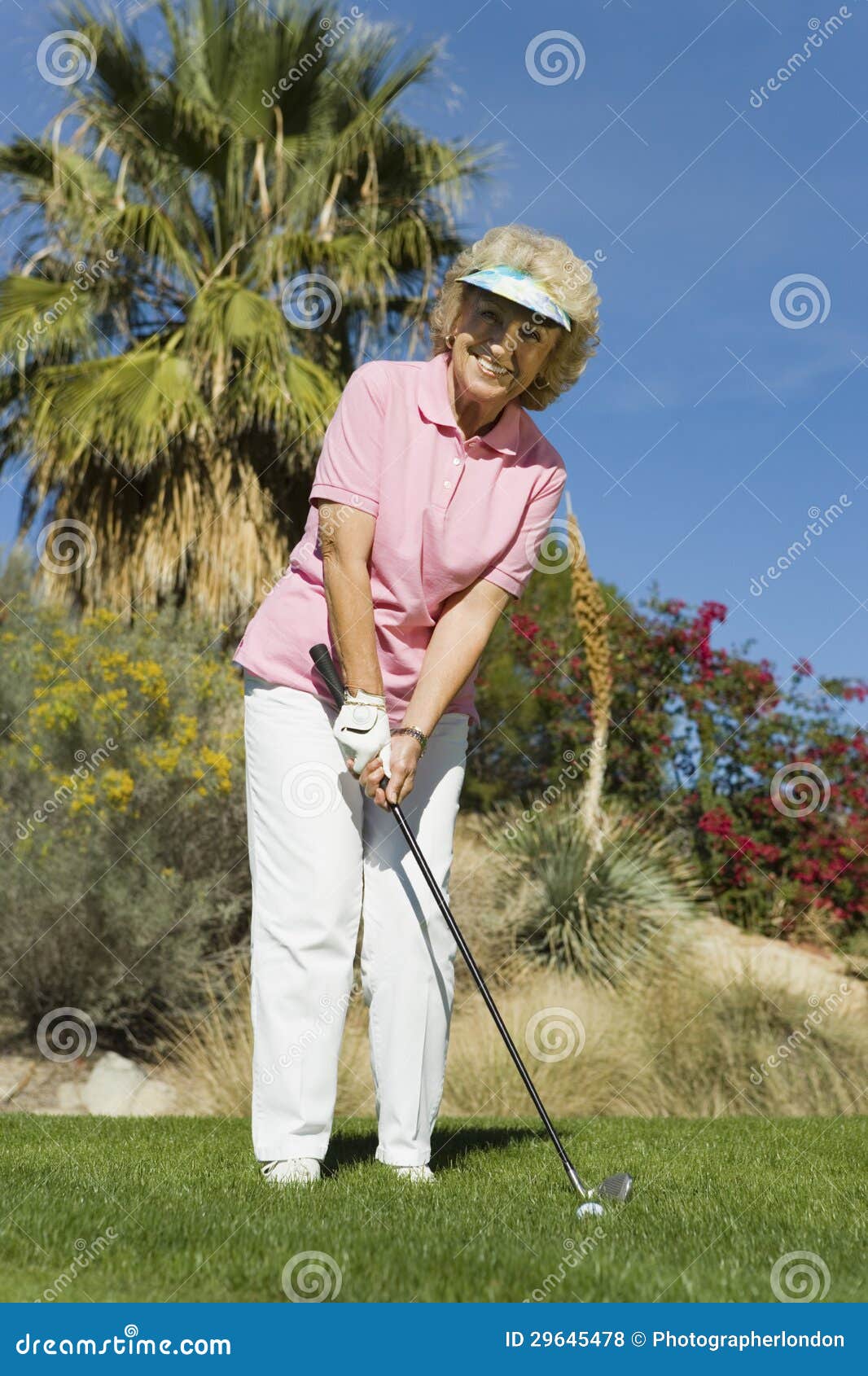 Happy Senior Woman Playing Golf Stock Photo Image of ethnicity