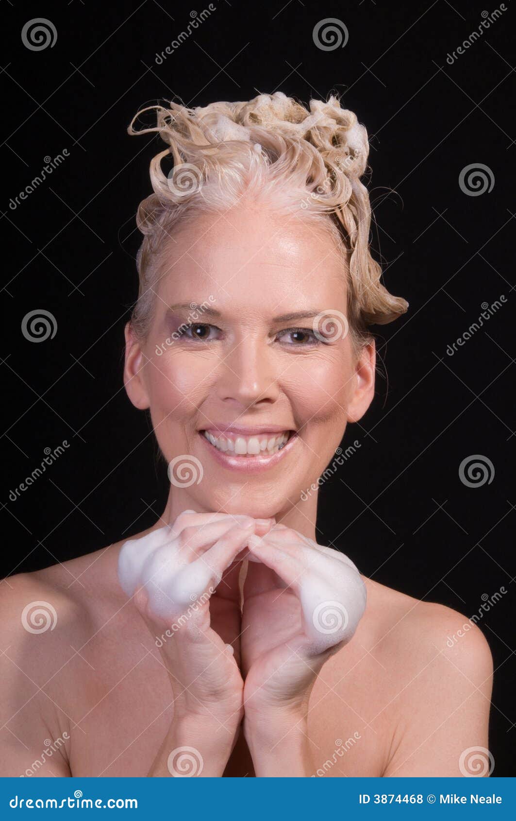 Happy Shampoo Girl stock photo. Image of woman, suds, expression 3874468