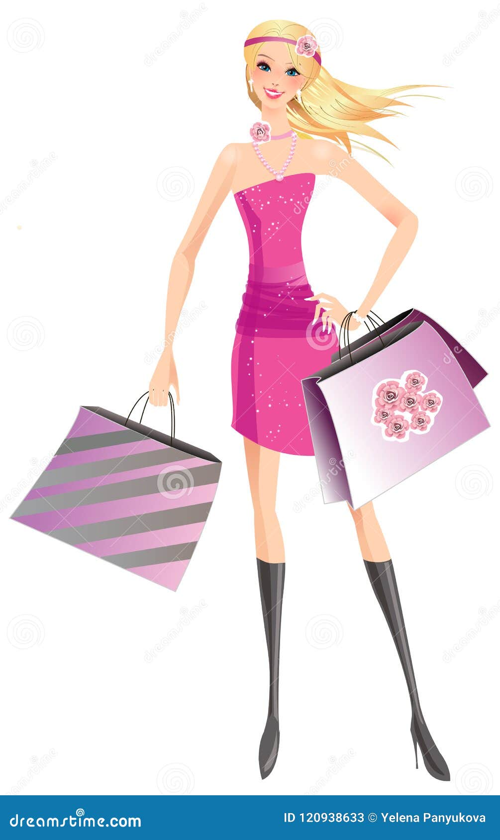 Happy Shopping Girl with Bags Stock Vector - Illustration of ...