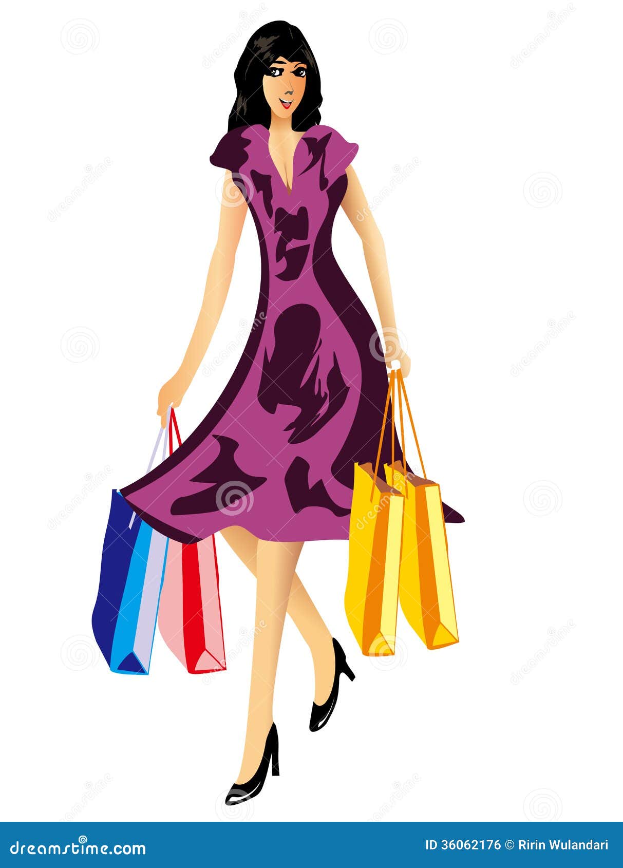 Happy Shopping Woman with Shopping Bags Stock Vector - Illustration of ...