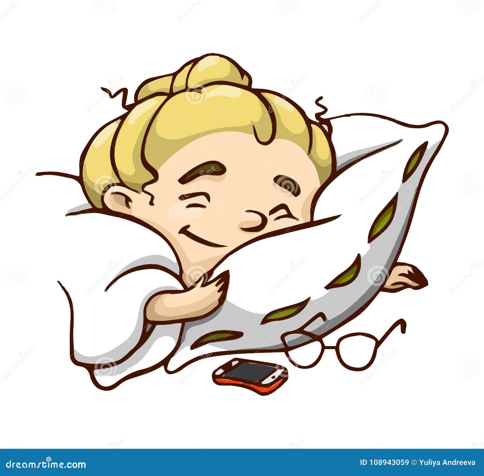 Happy Sleeping Cartoon Girl with Pillow and Blanket. Vector Isolated ...