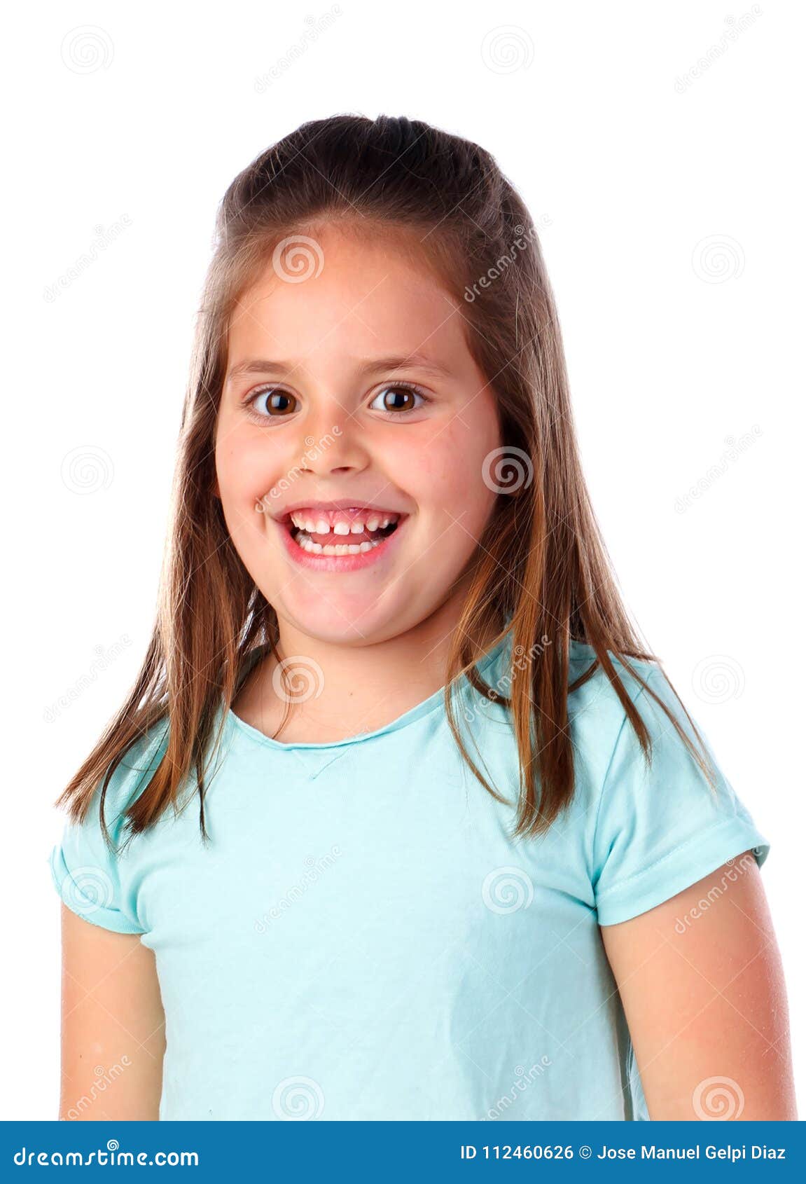 Happy Small Girl With Straight Hair Stock Photo - Image of cheerful ...