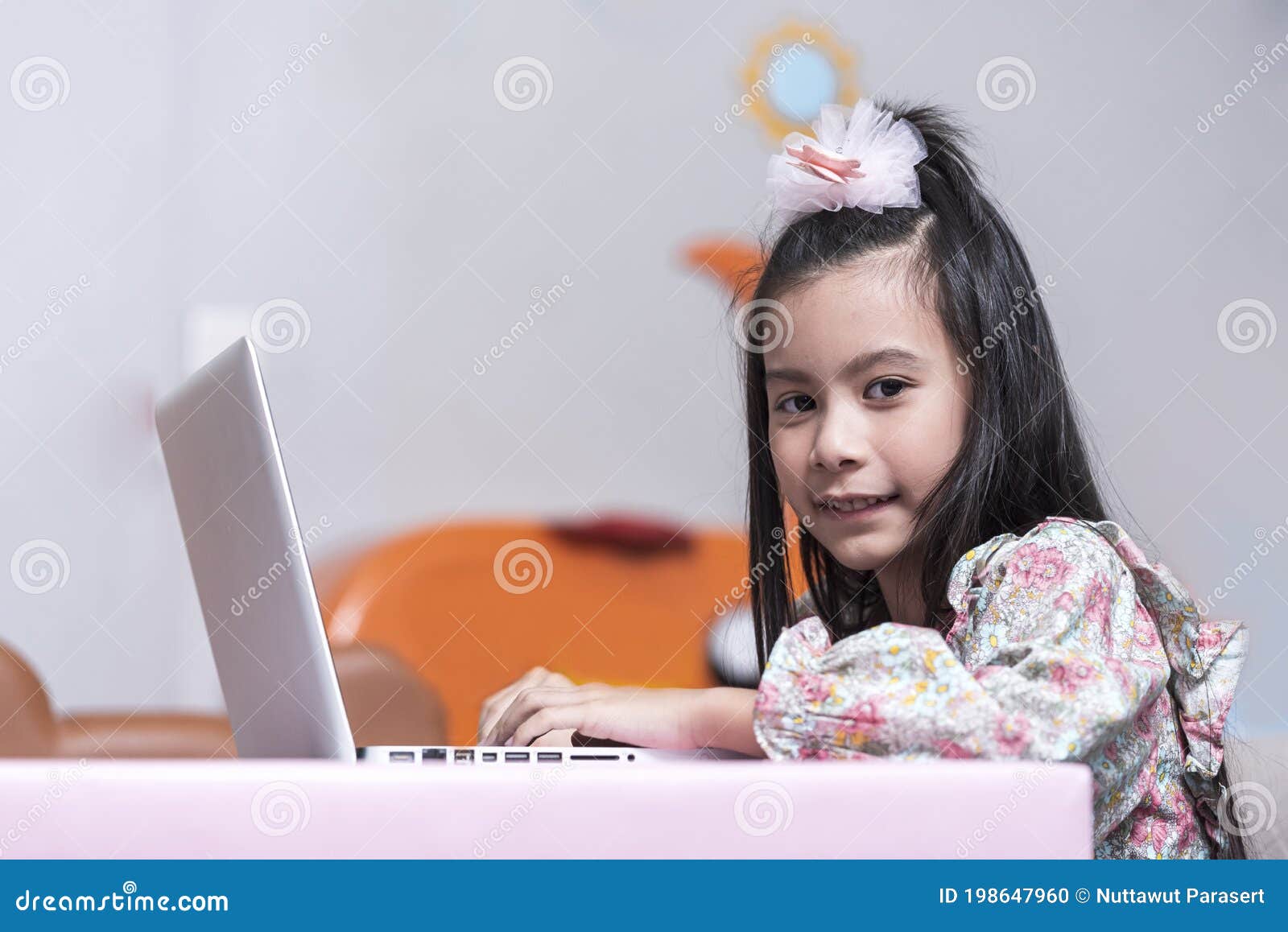 Happy / Smile Asean Girl Using Laptop Computer To Study Online E ...