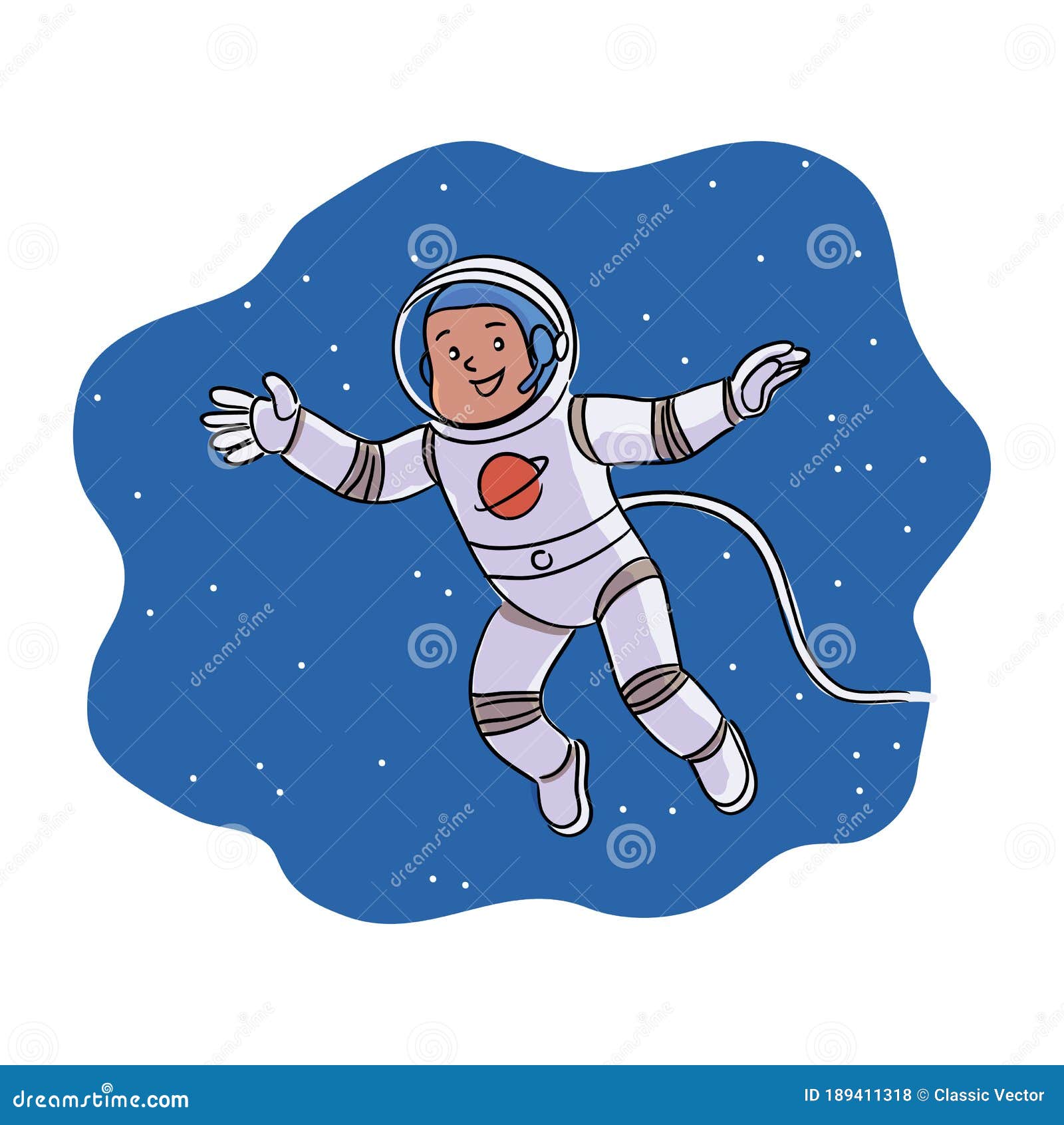 happy smiling boy astronaut on outer cosmic space