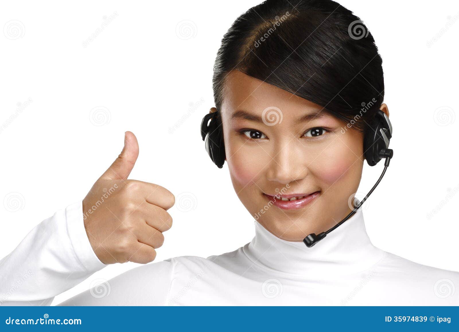 Happy Smiling Female Asian Customer Service Operator Stock Image