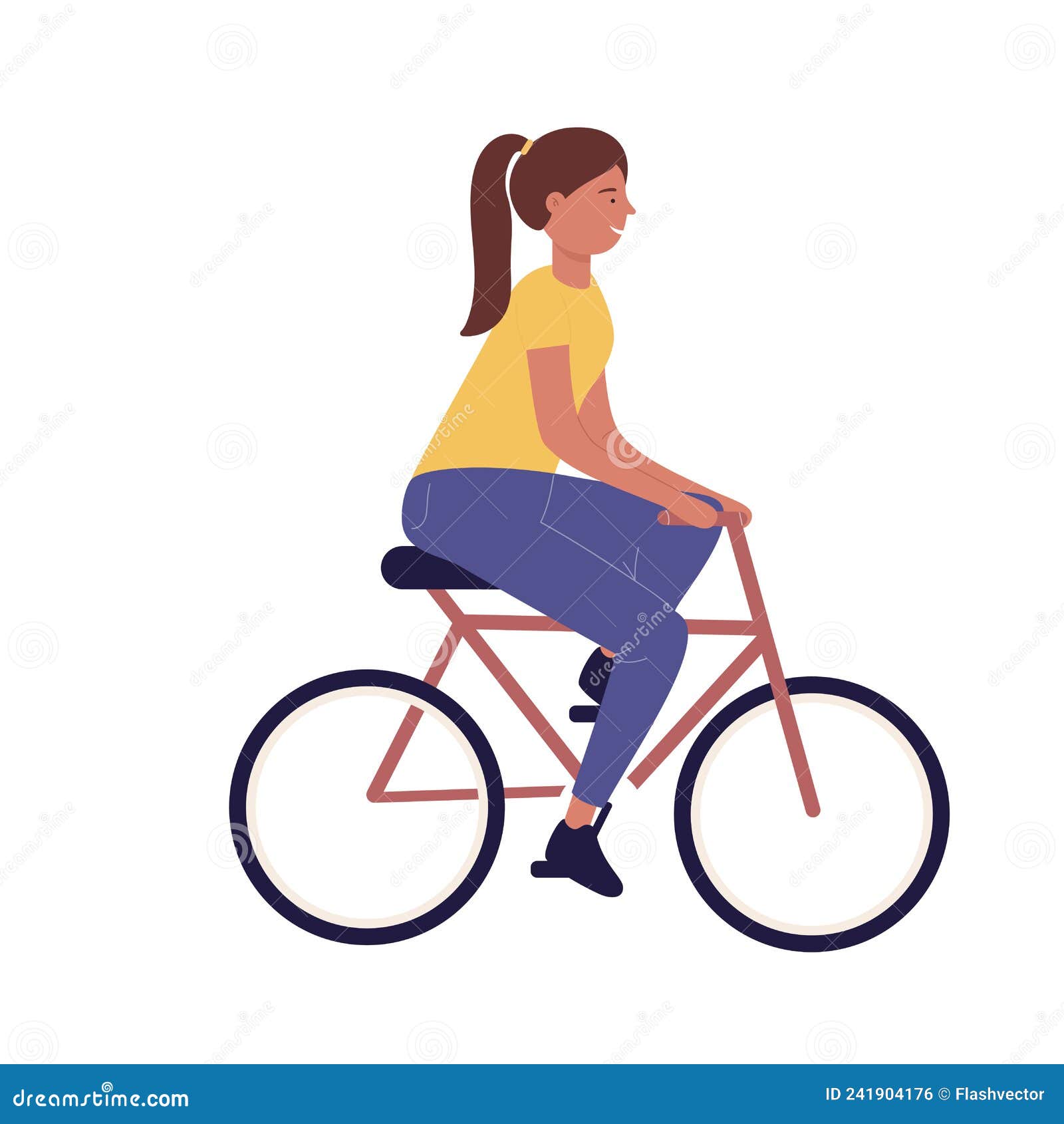 Happy Smiling Girl Riding A Bicycle Outdoor Stock Vector Illustration Of Basket Lady 241904176