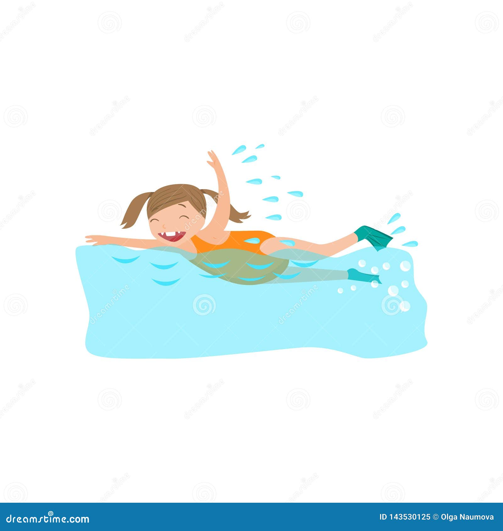 Happy Smiling Girl Swimming in Flippers in Pool Stock Vector ...