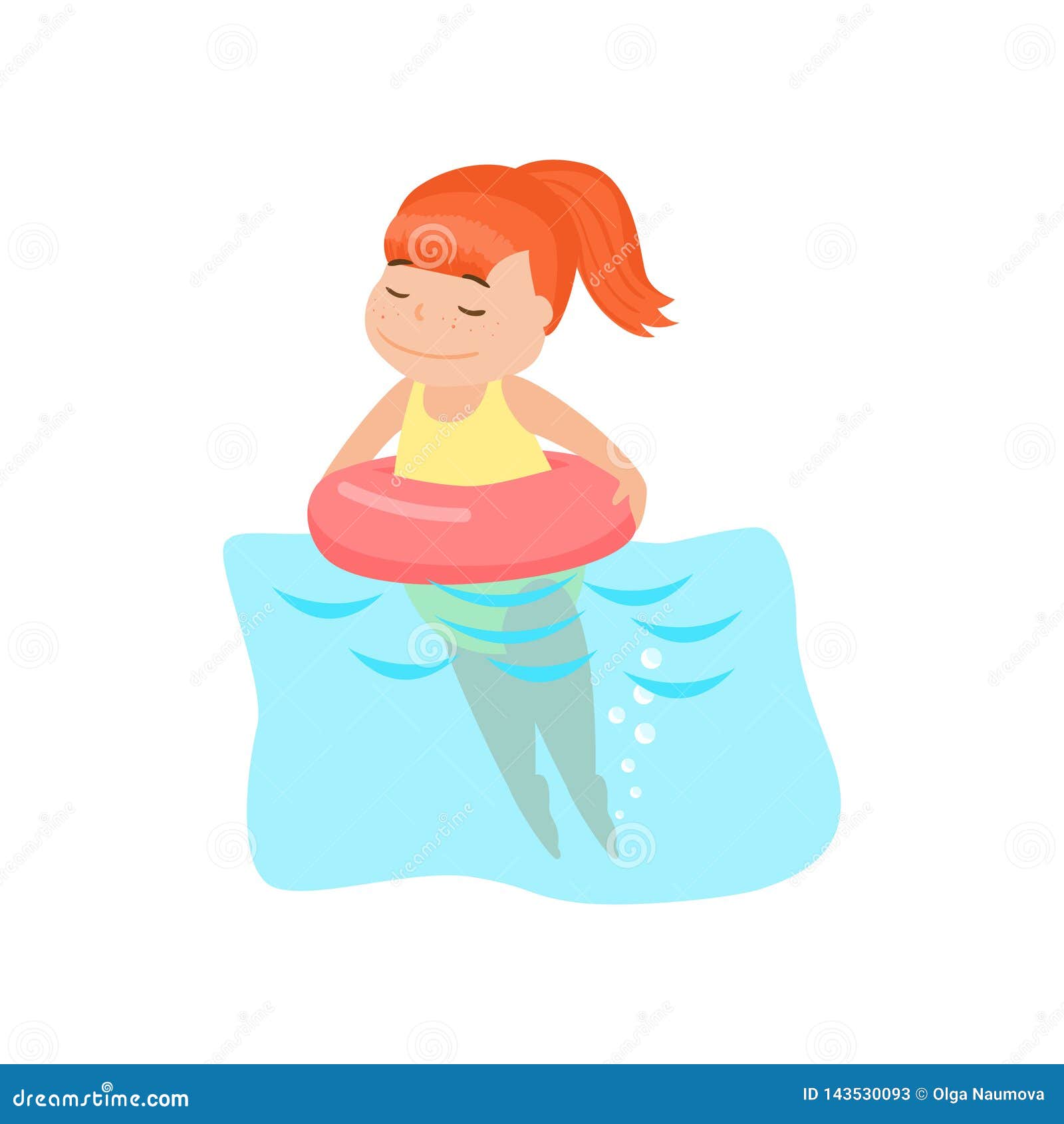Happy Smiling Girl Swimming in Inflatable Rubber Swimming Ring in Pool ...