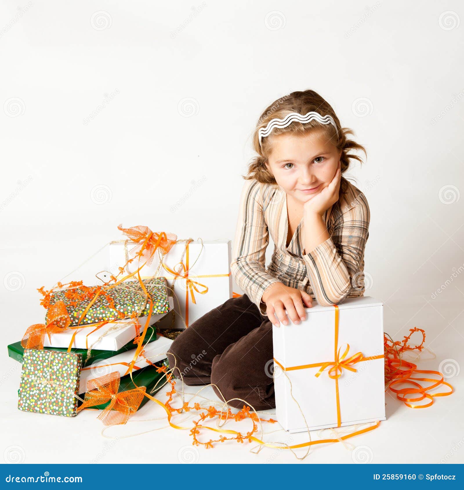 Happy Smiling Little Girl between Gifts Stock Photo - Image of