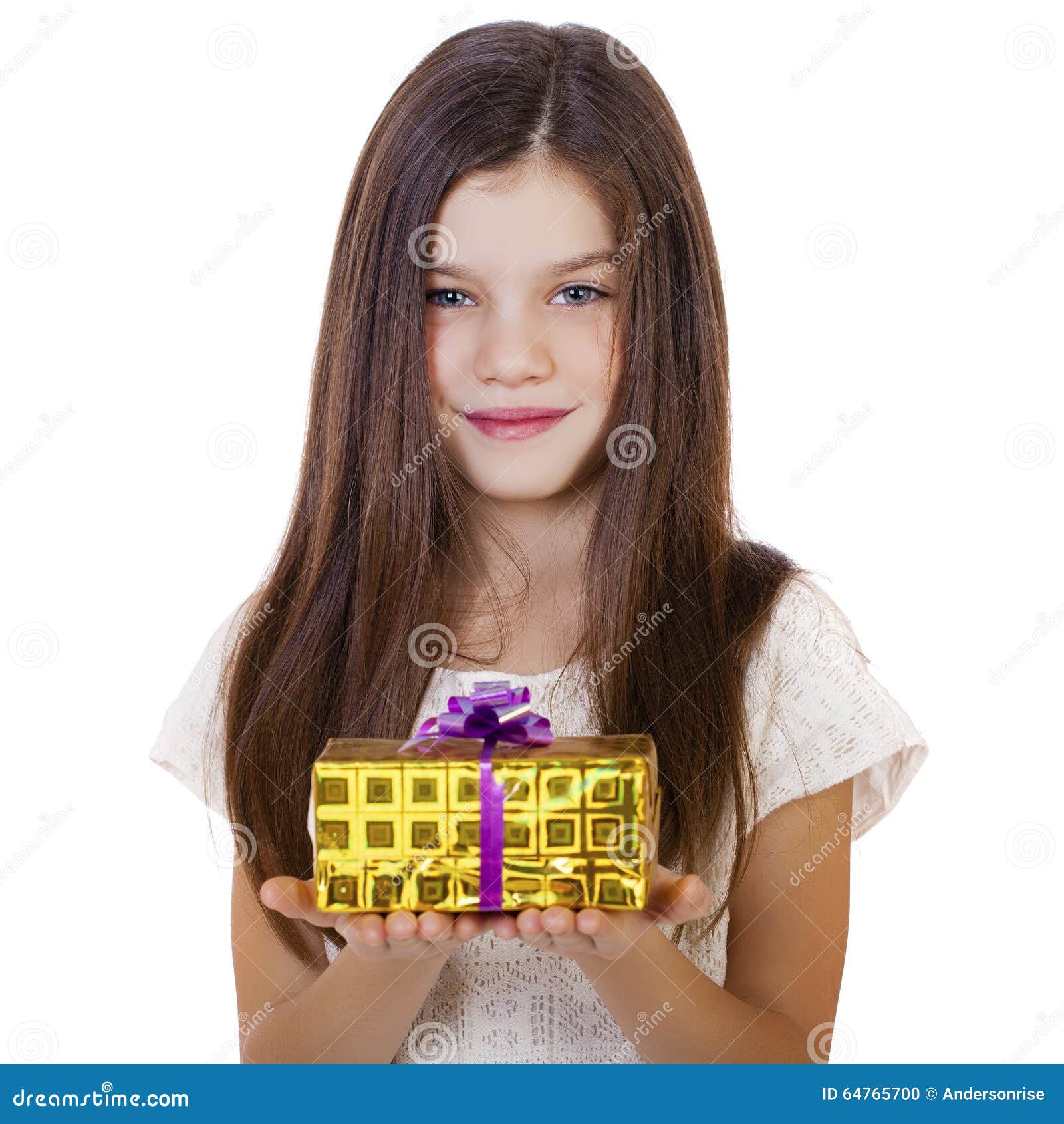 Happy Smiling Little Girl Holding and Offering a Gift for Christ Stock ...