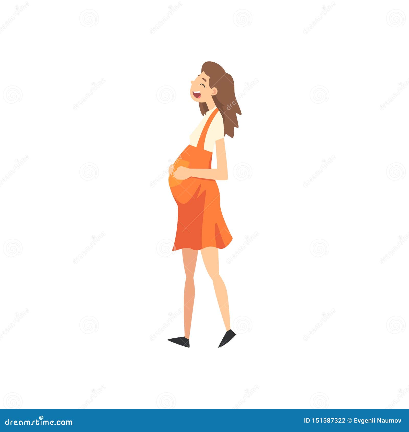 Happy Smiling Pregnant Woman in Red Dress Walking Vector Illustration ...