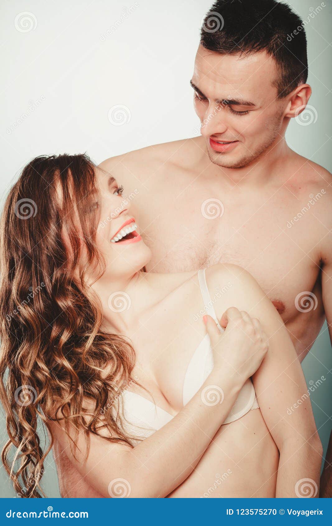 Naked Couples On Nude Beach - Happy Couple. Half Naked Man and Woman in Lingerie Stock Photo - Image of  lingerie, women: 123575270