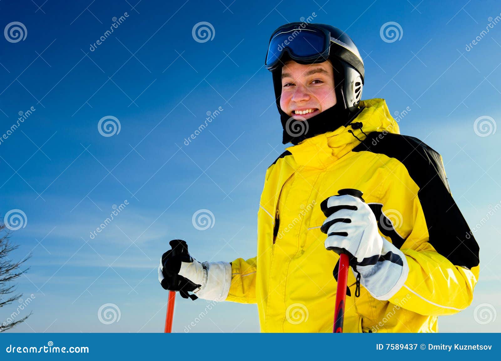 Happy smiling skier stock image. Image of hold, outdoor - 7589437