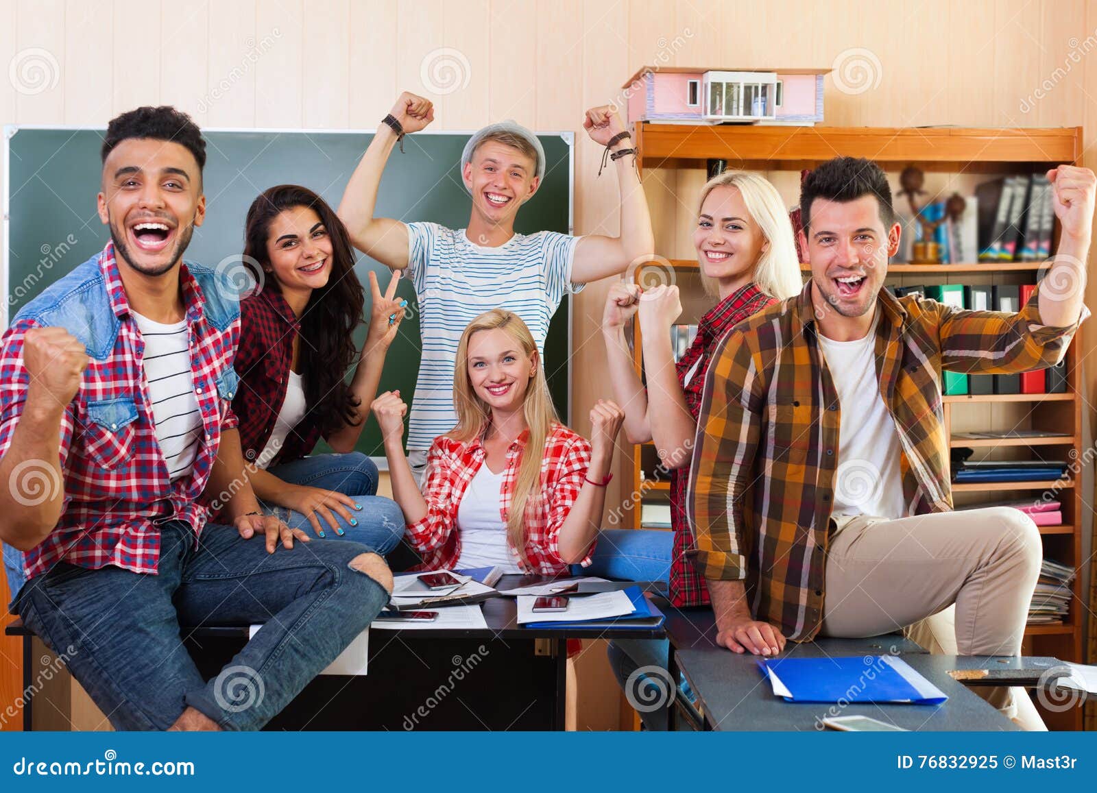 happy students in classroom