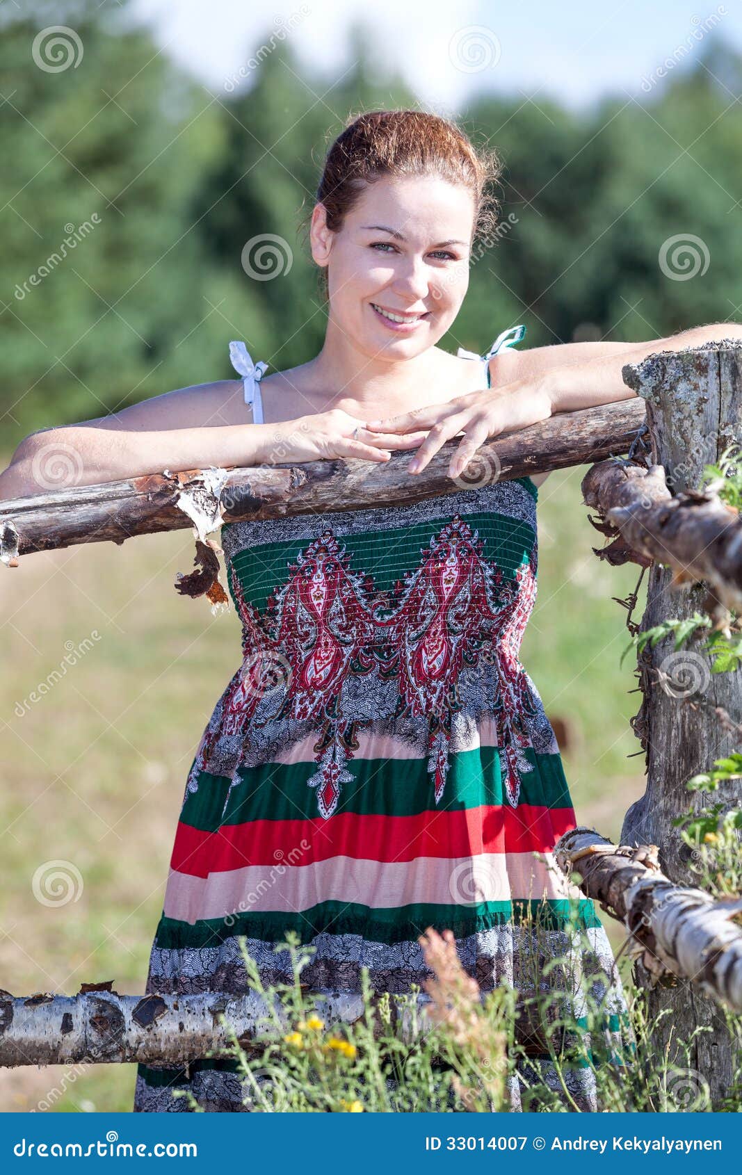 Happy Smiling Village Girl in Sundress Stock Image - Image of field ...