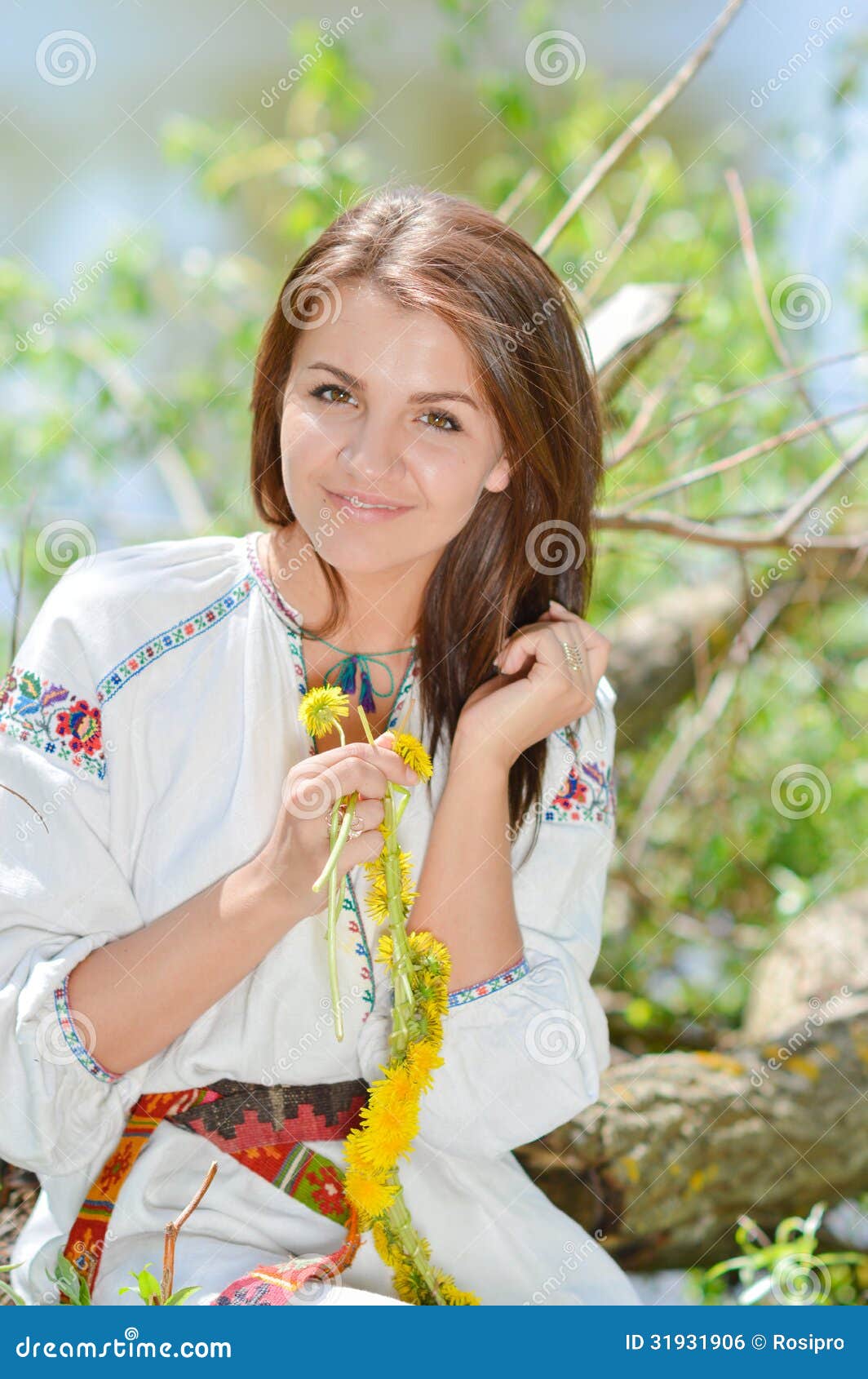 Happy Smiling Woman in Traditional Ukrainian Dress Making Flower ...