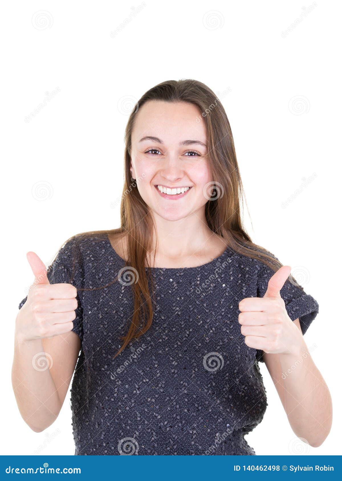 Happy Smiling Young Girl Showing Thumbs Up Stock Photo - Image of model ...