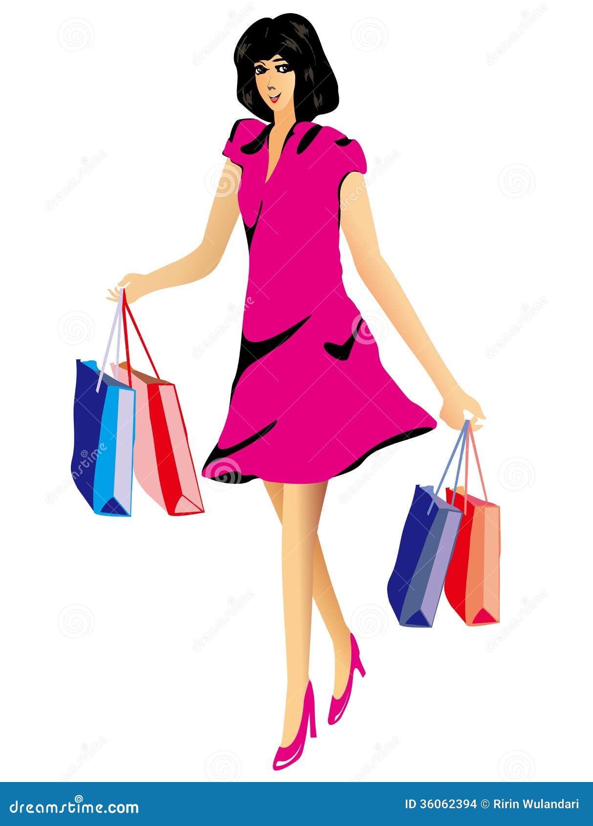 Happy Smilling Woman with Shopping Bags Stock Vector - Illustration of ...