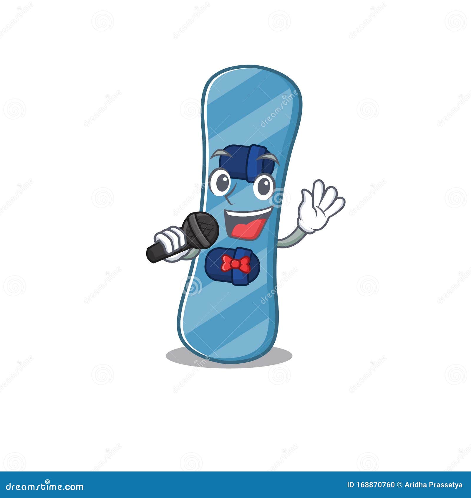 Happy Snowboard Singing on a in Microphone Stock Vector Illustration