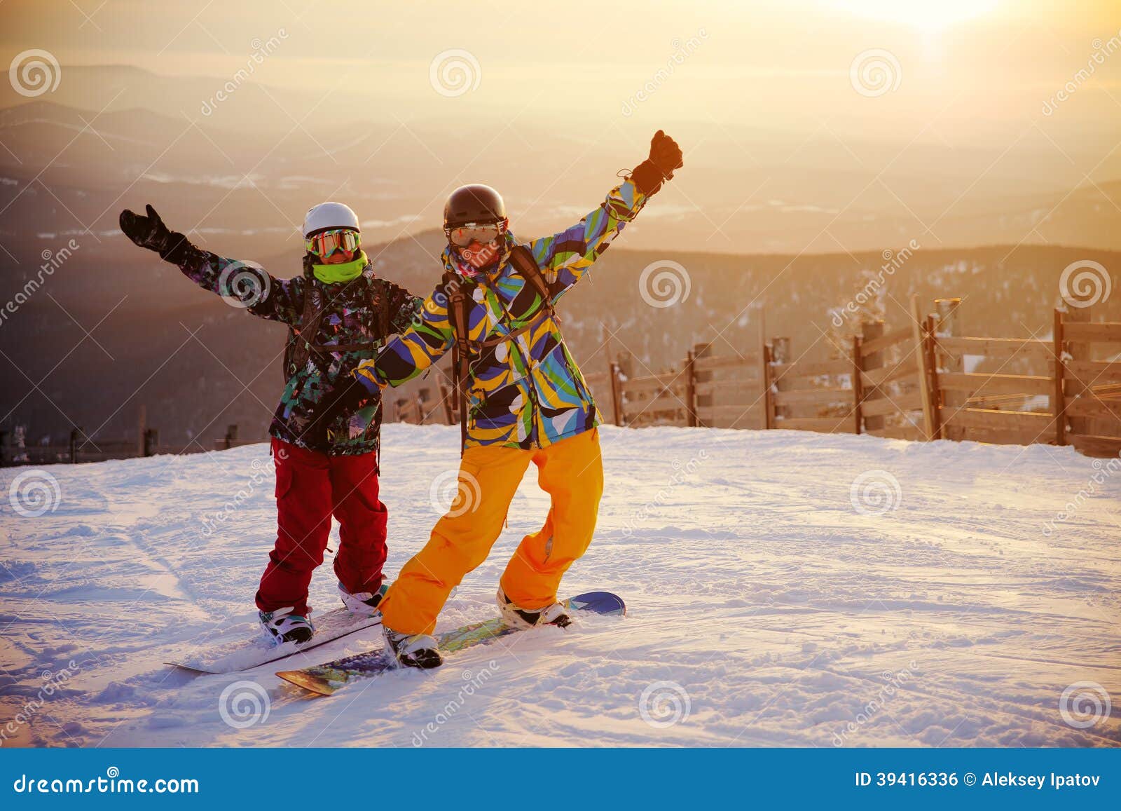 Happy snowboarding team stock photo. Image of health 39416336