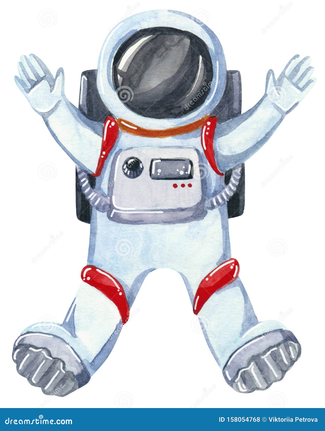 Happy Spaceman Greeting In Space Suite Hand Drawn Watercolor