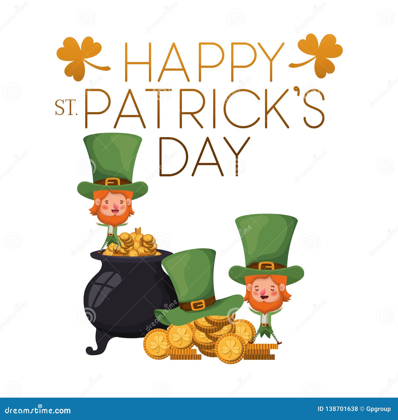 happy st patricks day label with leprechauns character