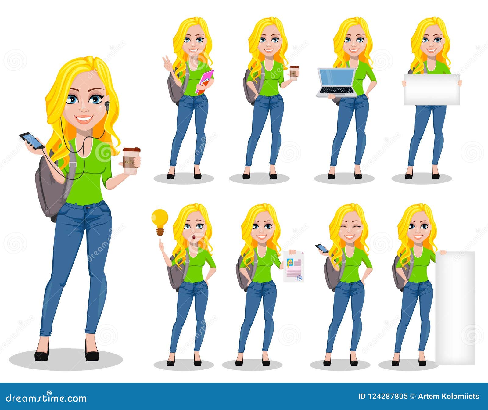 Happy Student with Backpack. Beautiful Female Cartoon Character, Set of Nine Poses Stock Vector - Illustration of collection, backpack: 124287805 Happy Student with Backpack. Beautiful Female Cartoon Character, Set of Nine Poses Stock Vector - Illustration of collection, backpack: 124287805