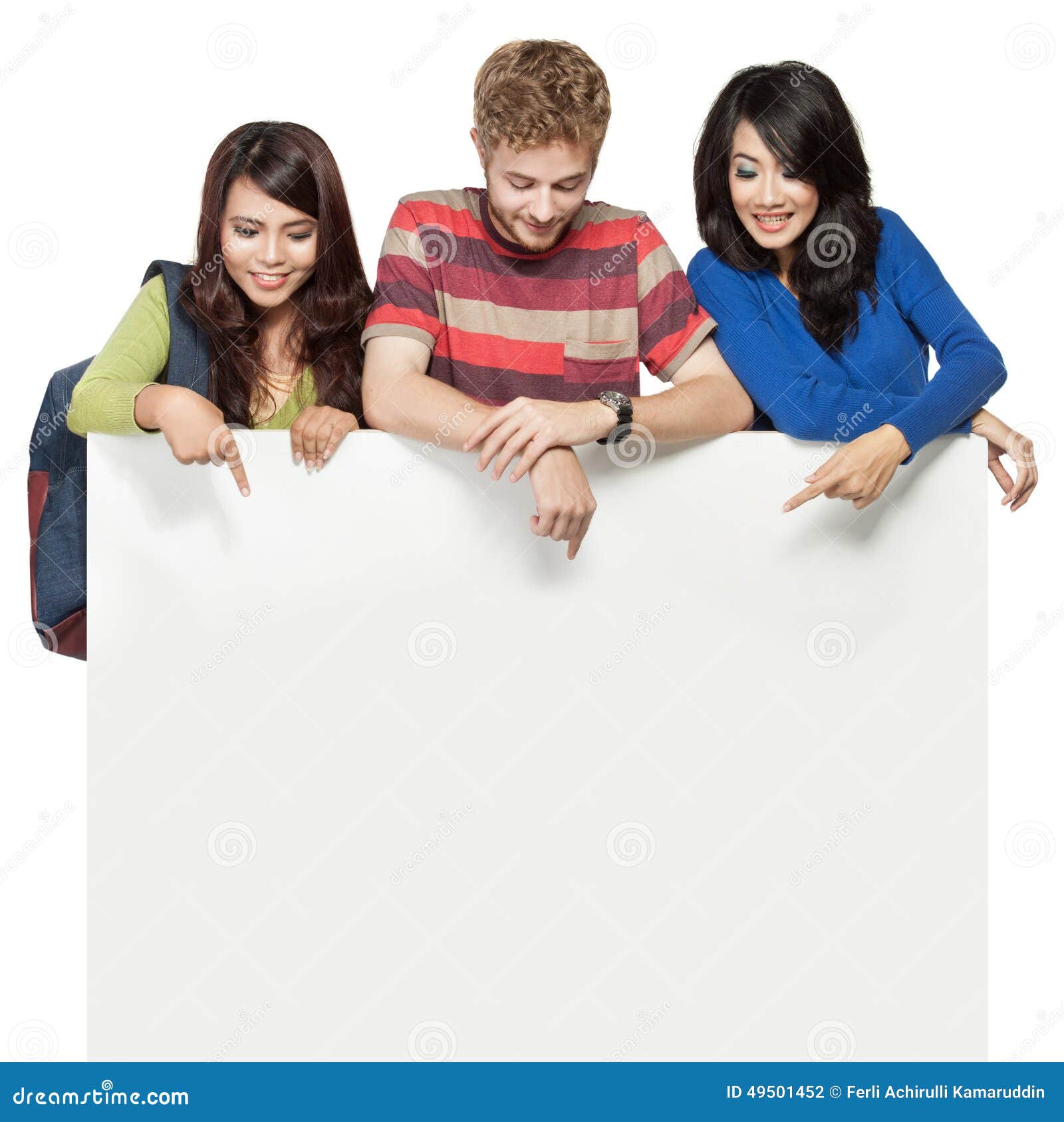 Happy Student Friend Holding White Blank Board Stock Photo - Image of ...
