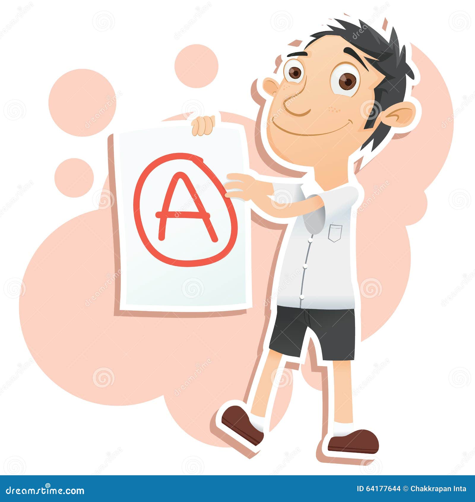 happy student showing paper with a grade