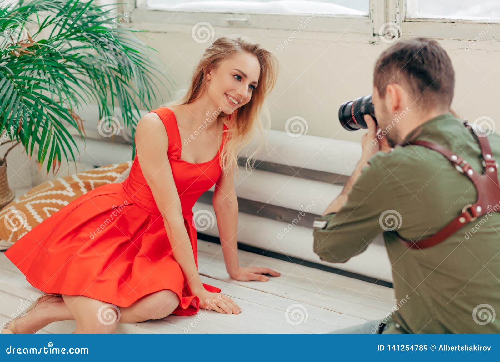 Happy Stylish Romantic Girl Getting Pleasure From Photo Session St photo image