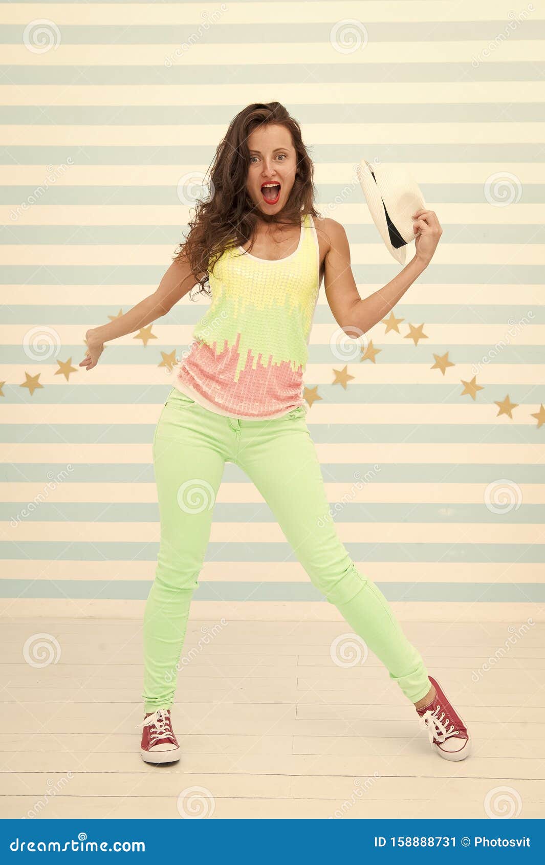 Happy and Stylish Woman. Crazy Girl in Colorful Sporty Clothes. Fashion Model. Hip Hop Dancer Stock Image - of catwalk, colorful: 158888731