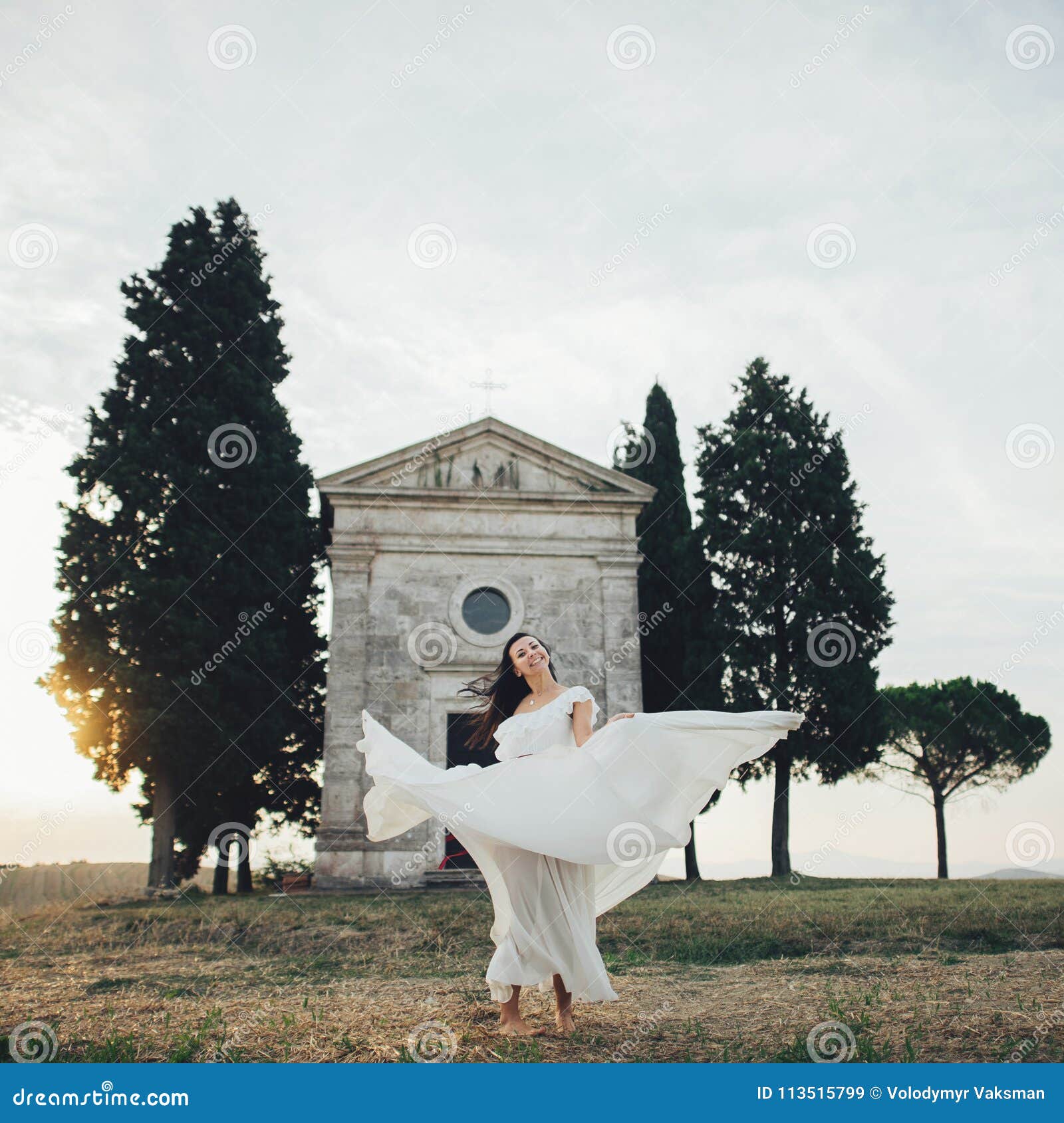 Happy Stylish Smiling Couple Walking And Kissing In Tuscany Ita Stock