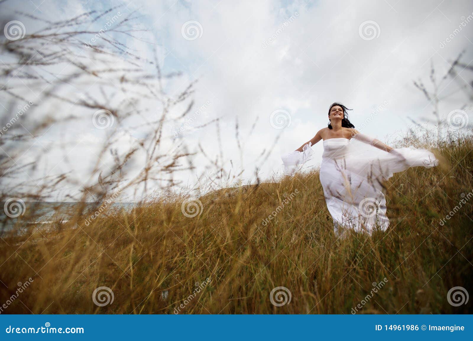 happy summer bride in nature