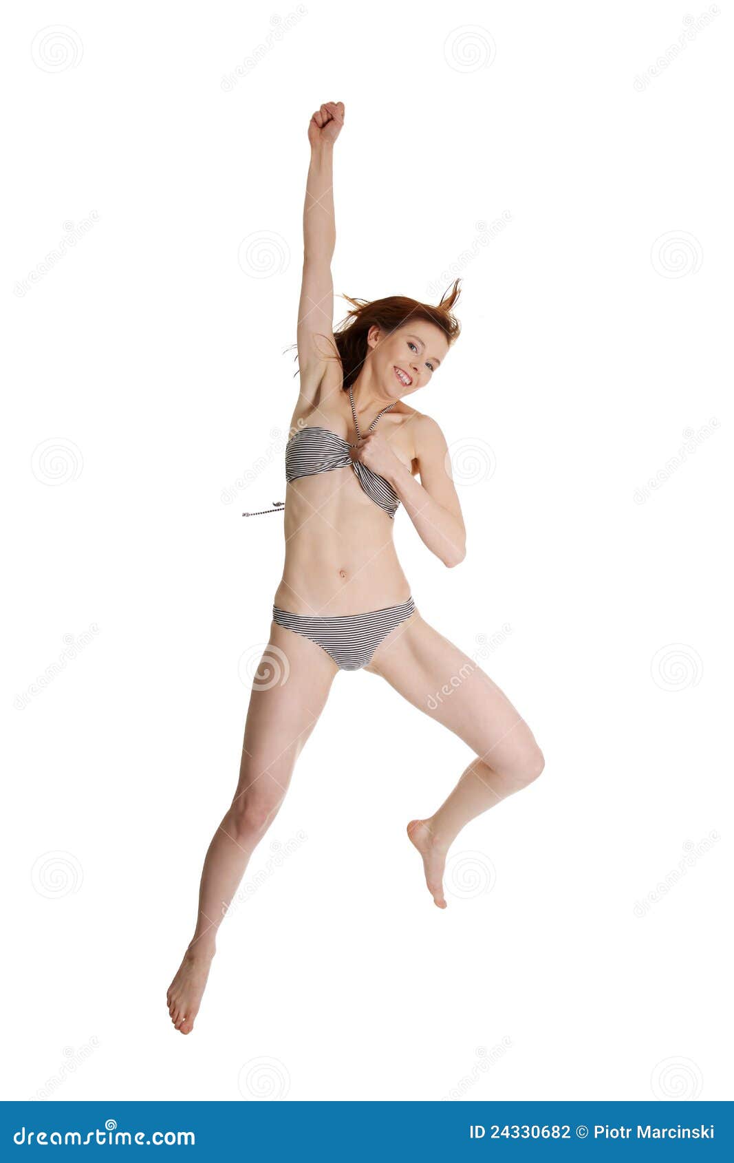 Happy Summer Woman in Bikini Jumping Stock Photo Image of freedom