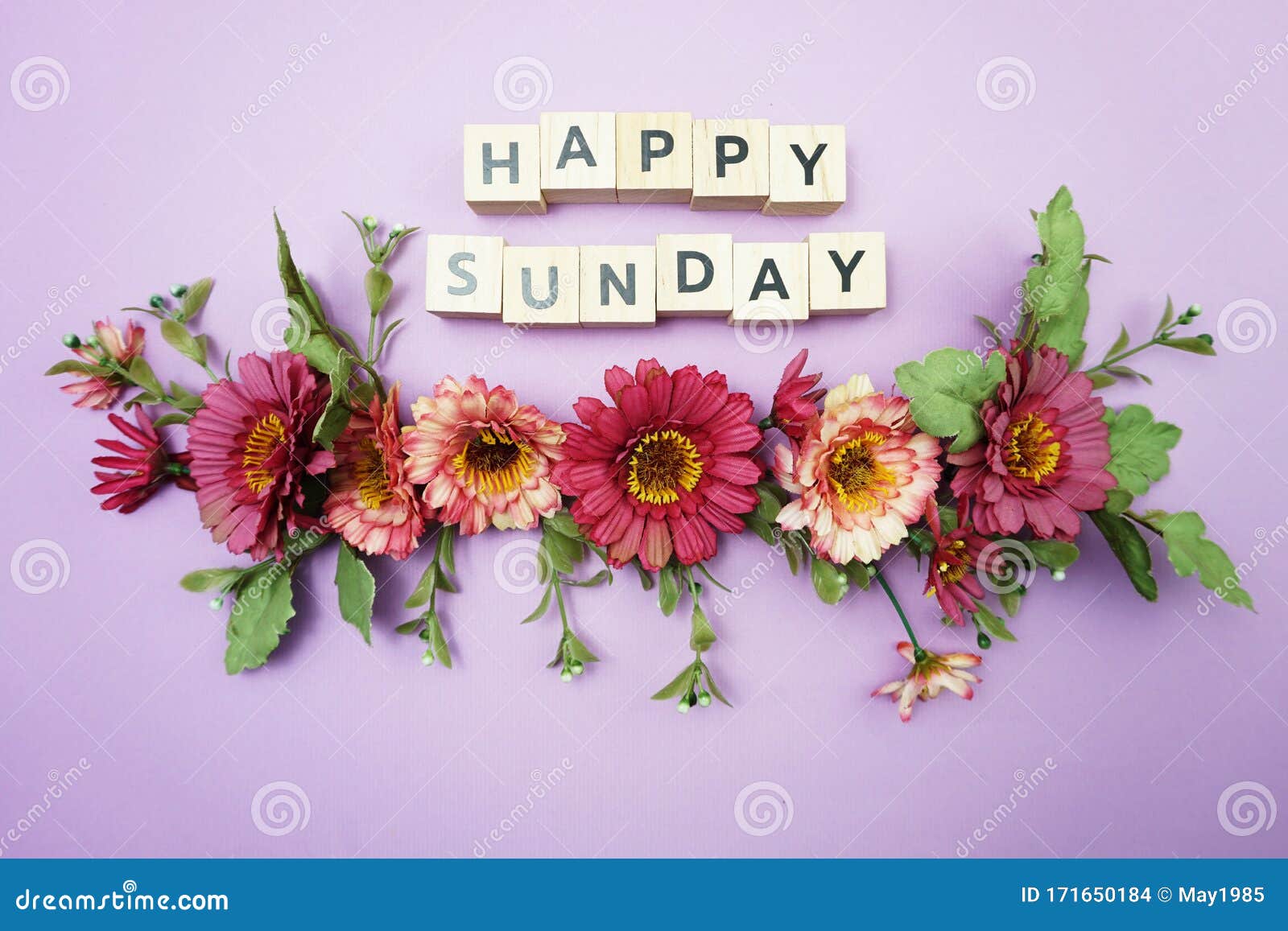 Happy Sunday Alphabet Letters with Pink Flower Decoration on ...