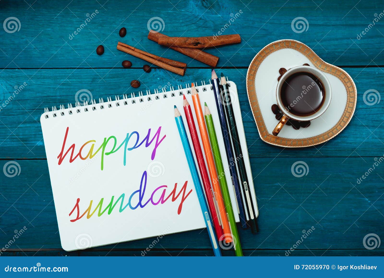 Happy Sunday with a Cup of Coffee Stock Photo Image of heart