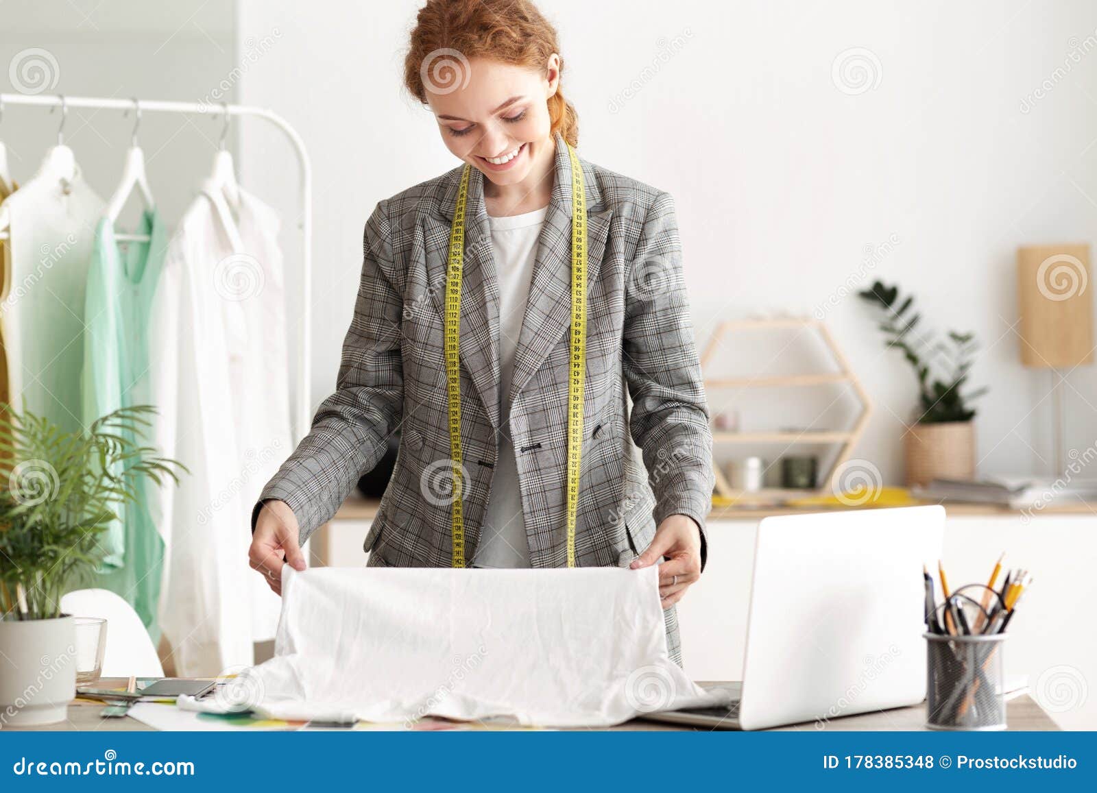 Happy Tailor Girl Working on a New Garment Stock Photo - Image of ...