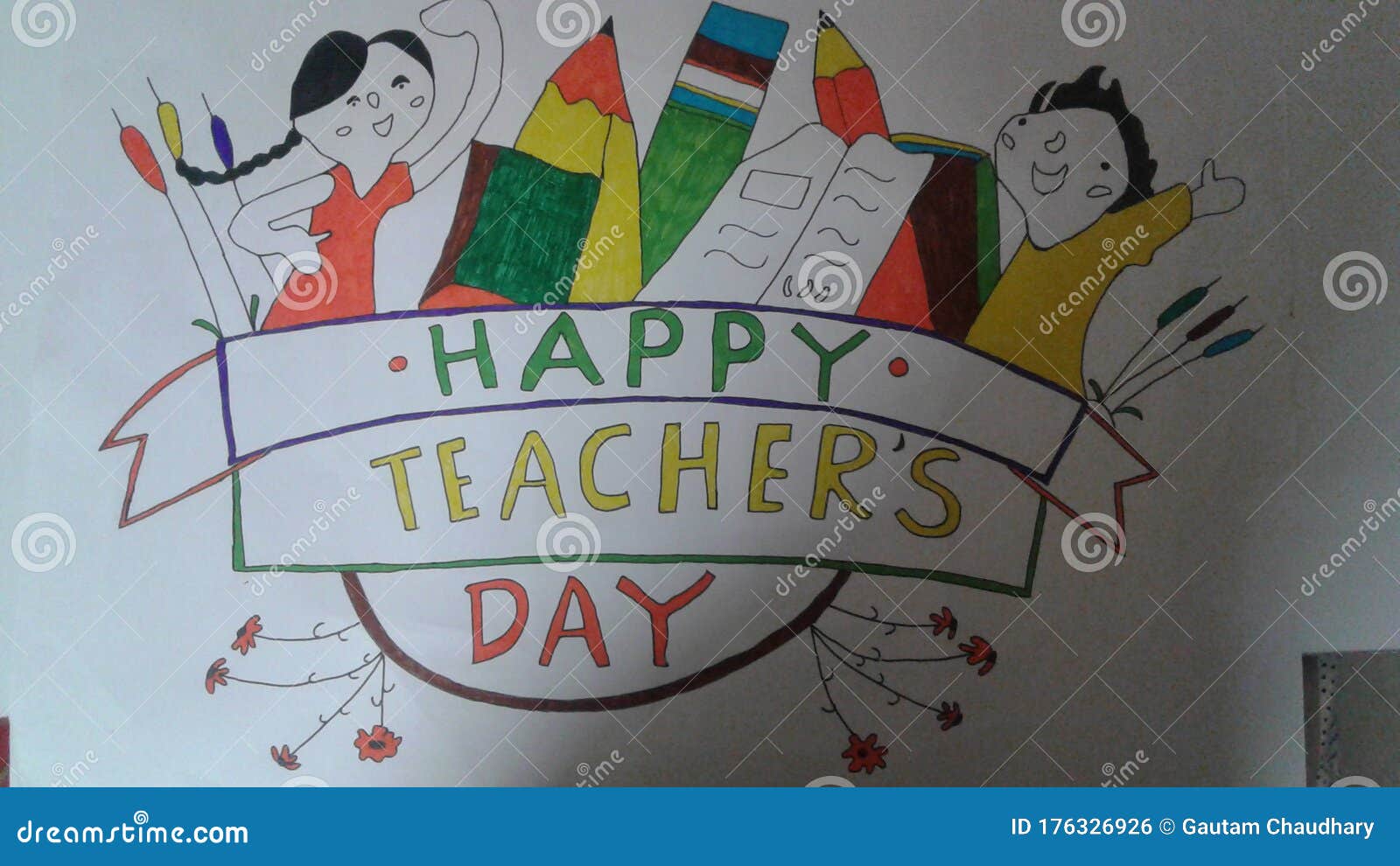 Happy Teachers Day Banner with Drawing Stock Photo - Image of ...